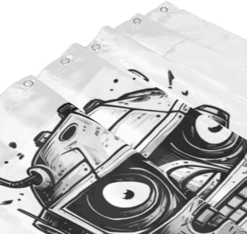Cartoon Robot Shower Curtain Set with 12 Hooks 72x72in