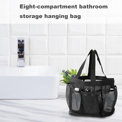 Hperu Mesh Portable Shower Bag with 8 Pockets Black