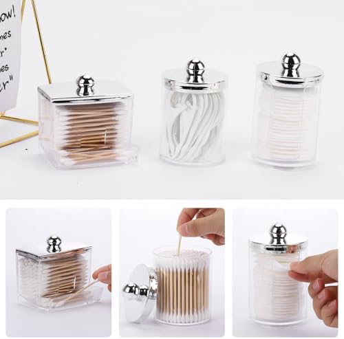 Tbestmax 3 Pack Qtip Holder - Bathroom Organizer with Silver Lids