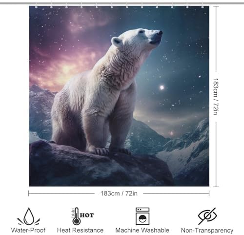 White Polar Bear Shower Curtain Set with 12 Hooks 72x72in