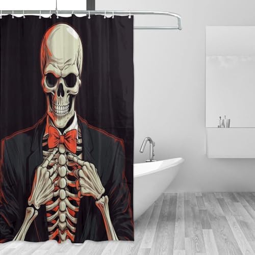 Black Suit Skeleton Shower Curtain with 12 Hooks 72x72in