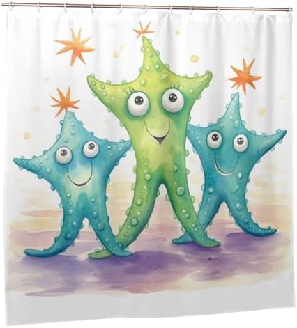 Blue Green Starfish Shower Curtain Set 72x72in