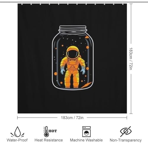 Yellow Astronaut Shower Curtain Set with 12 Hooks 72x72in