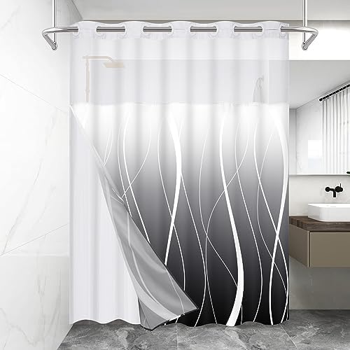 Likiyol Black Stripe Shower Curtain with Snap Liner Set