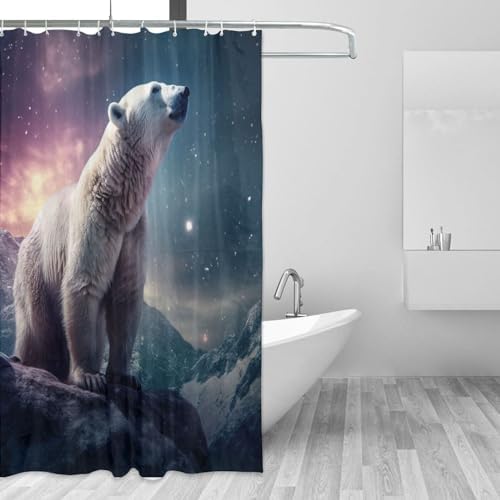 White Polar Bear Shower Curtain Set with 12 Hooks 72x72in