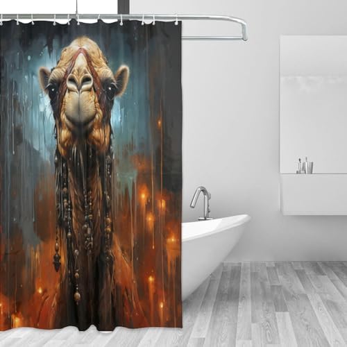 Boho Blue Paint Animal Shower Curtain Set with 12 Hooks