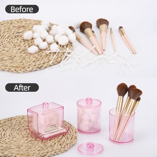 Tbestmax Pink Qtips Dispenser with Cotton Ball Holder