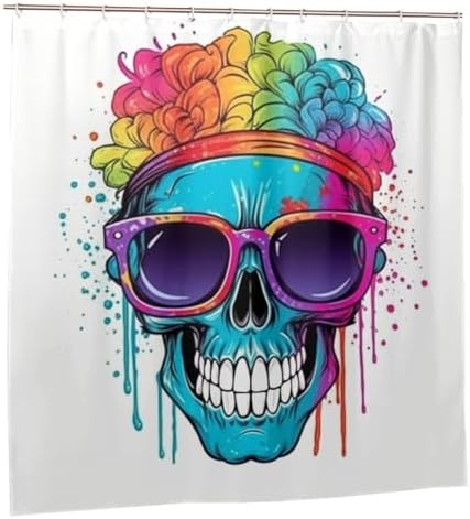 Blue Skull Flower Shower Curtain Set 72x72in 1
