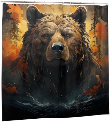 Brown Bear Shower Curtain Set with 12 Hooks 72x72in