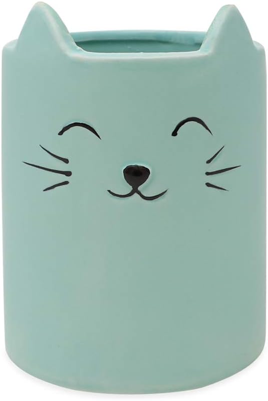 Isaac Jacobs Blue Ceramic Cat Cup Holder Multi-Purpose