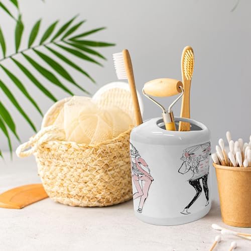 Ambesonne Ceramic Soap Dispenser Toothbrush Holder Set