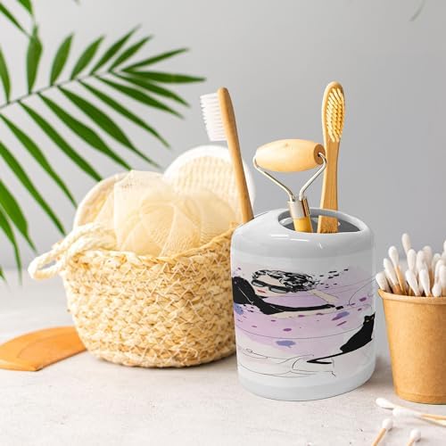 Ambesonne Kitten Soap Toothbrush Holder Set 2 Pcs Home Theme Black Lilac Lavender