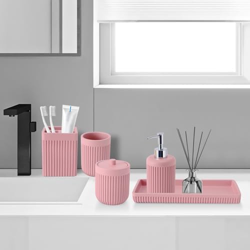 XLHOMO Resin Pink Bathroom Accessory Set 5 Pcs