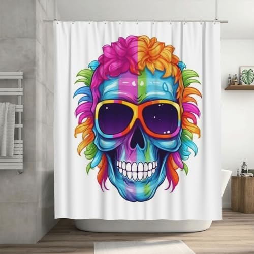 Blue Skull Flower Shower Curtain Set 72x72in
