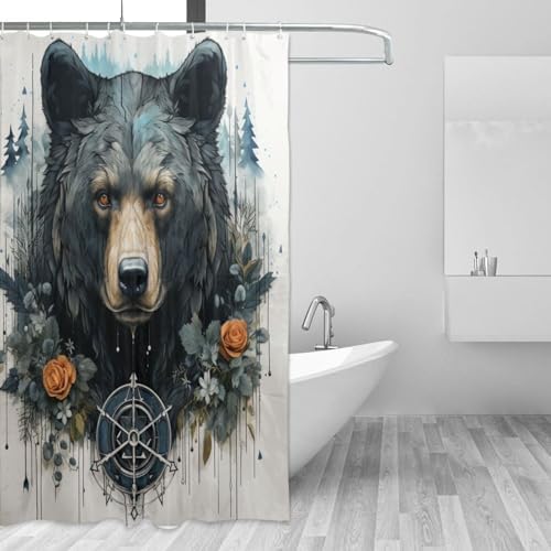 Black Bear Shower Curtain Set with 12 Hooks 72x72in YLATY7780