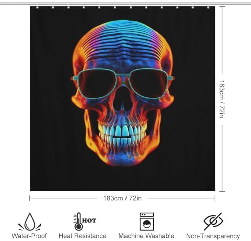 Skull Pattern Shower Curtain Set with 12 Hooks 72x72in