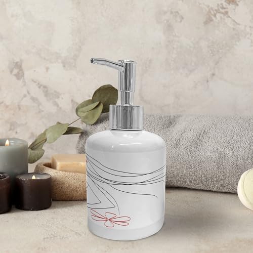 Ambesonne Ceramic Soap Dispenser Toothbrush Holder Set 2 Pcs Charcoal Grey Vermilion
