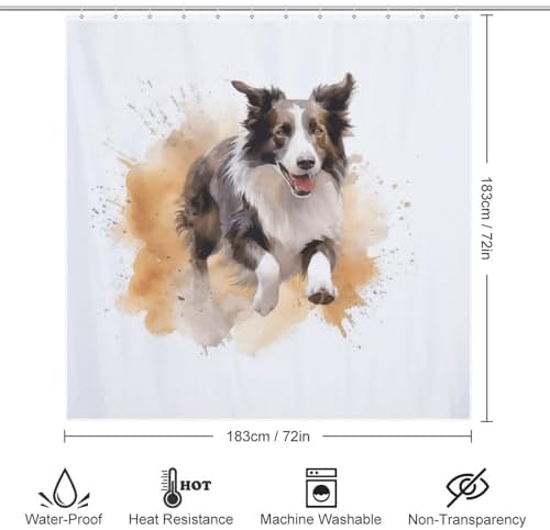 Black White Dog Shower Curtain Set with 12 Hooks 72x72in 1