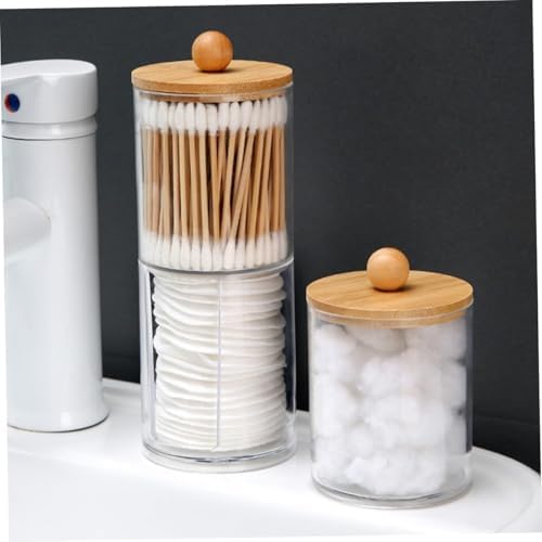 DIYOHFE 3PC Acrylic Q-Tip Dispenser with Wood Lid