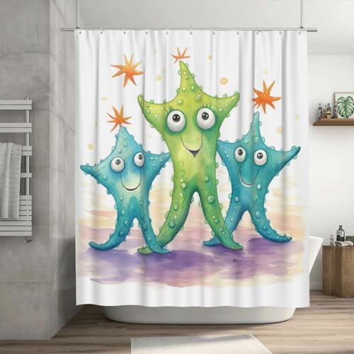 Blue Green Starfish Shower Curtain Set 72x72in