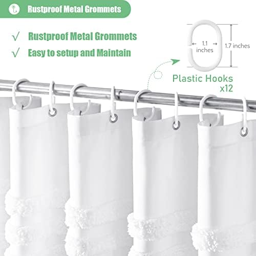 Dynamene White Tufted Chenille Striped Shower Curtain Set