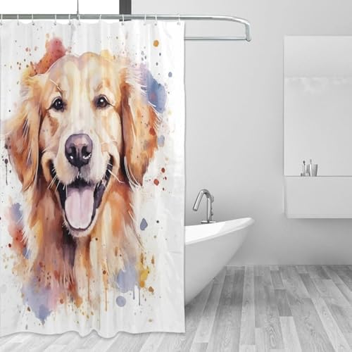 Golden Retriever Shower Curtain Set 72x72in with 12 Hooks