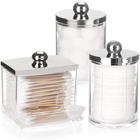 Tbestmax 3 Pack Qtip Holder - Bathroom Organizer with Silver Lids
