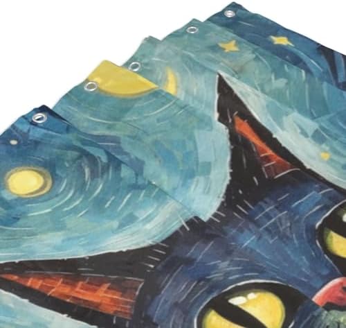 Black Cat Shower Curtain Set with 12 Hooks 72x72in