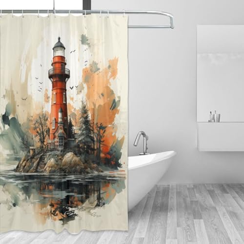 Lighthouse Shower Curtain Set with 12 Hooks 72x72in