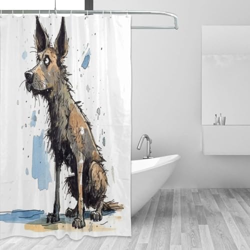 TIYAANDSY Cartoon Dirty Dog Shower Curtain Set 72x72in 1