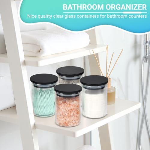 4 Pack Glass Qtip Holder Dispenser Set - Apothecary Style
