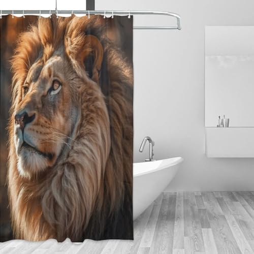 Brown Lion Shower Curtain Set with 12 Hooks 72x72in 1