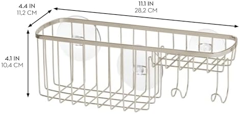 iDesign Suction Shower Soap Dish and Hooks Satin Basket