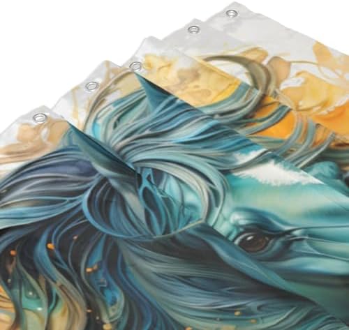 Green Horse Shower Curtain Set with 12 Hooks 72x72in