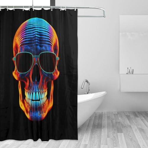 Skull Pattern Shower Curtain Set with 12 Hooks 72x72in