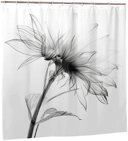 Abstract Flower Shower Curtain Set Black and White Boho Pattern 72x72in