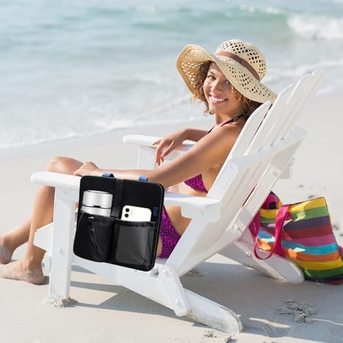 Klmnop Beach Chair Cup Holder with 3 Pockets - Black