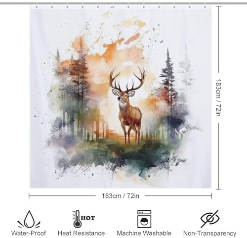 Brown Deer Shower Curtain Set with 12 Hooks 72x72in