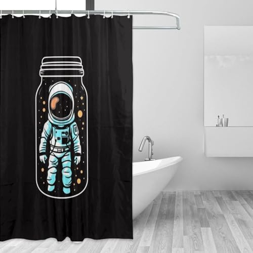 White Astronaut Pattern Shower Curtain Set with 12 Hooks 72x72in
