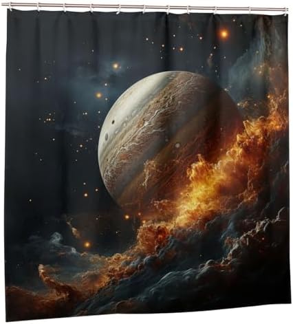 Flame Planet Shower Curtain Set 72x72in with 12 Hooks