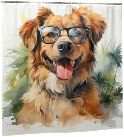 Brown Dog Shower Curtain Set with 12 Hooks 72x72in