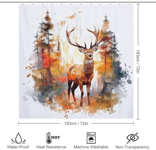 Brown Deer Shower Curtain Set with 12 Hooks 72x72in 1