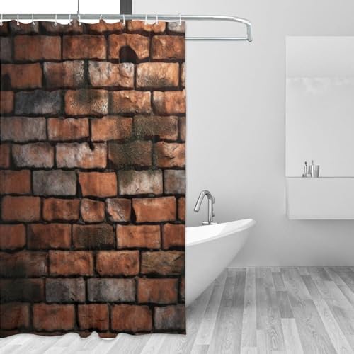 Red Brick Wall Pattern Shower Curtain Set with 12 Hooks