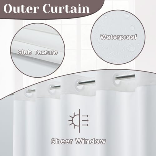 No Hook Slub Textured Shower Curtain Set - 71x74 in