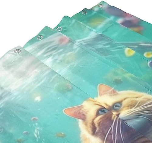 Cute Fat Cat Underwater Fun Fish Shower Curtain Set