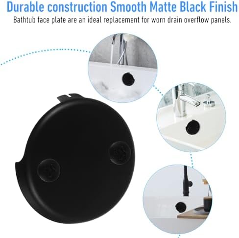 YBEATY Black Two Hole Tub Overflow Cover