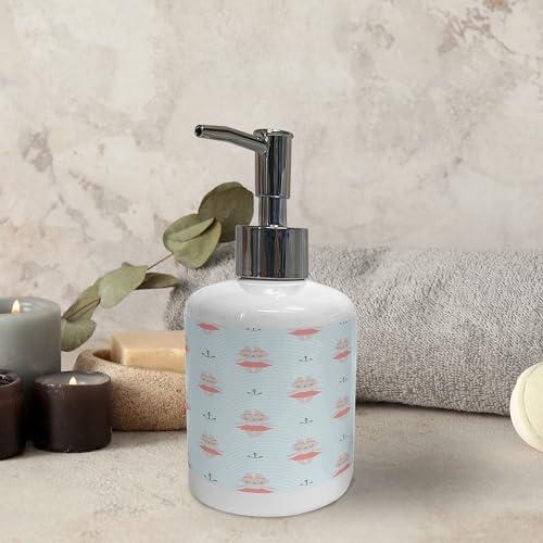 Ambesonne Ceramic Soap Toothbrush Holder Set Pale Tan Bunnies Nautical Pattern 2 Pcs