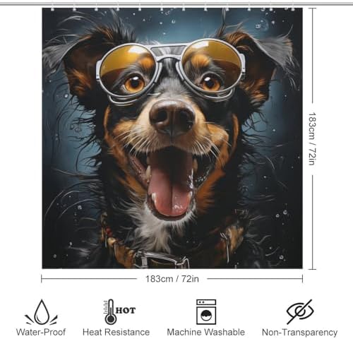 Cute Hippie Boho Dog Shower Curtain Set with 12 Hooks 72x72in
