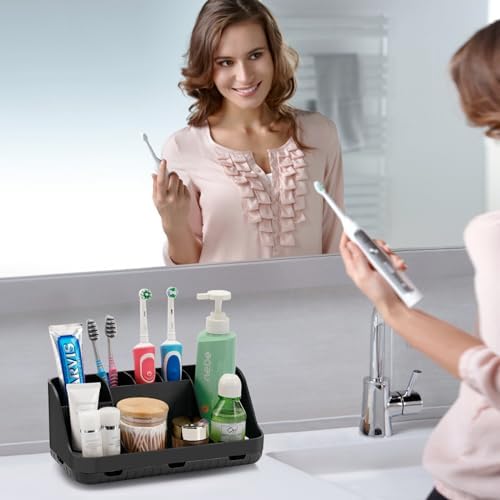 Black Toothbrush Holder with 7 Slots and Drainage