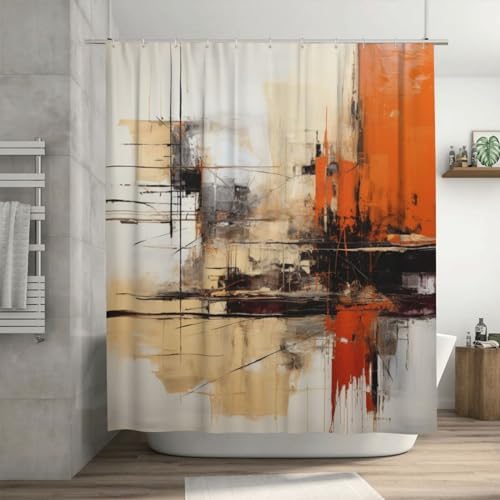 Abstract Oil Painting Shower Curtain Set with 12 Hooks 72x72in